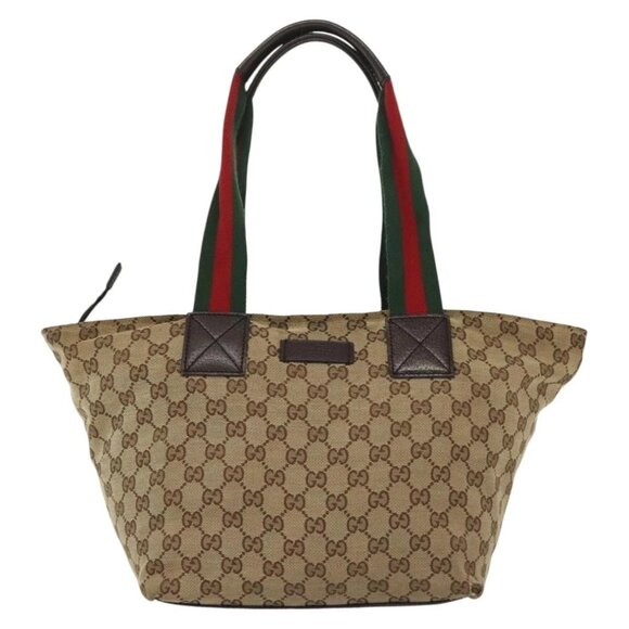 GUCCI GG Canvas Web Sherry Line Tote Bag Beige Green Red - Picture 2 of 16